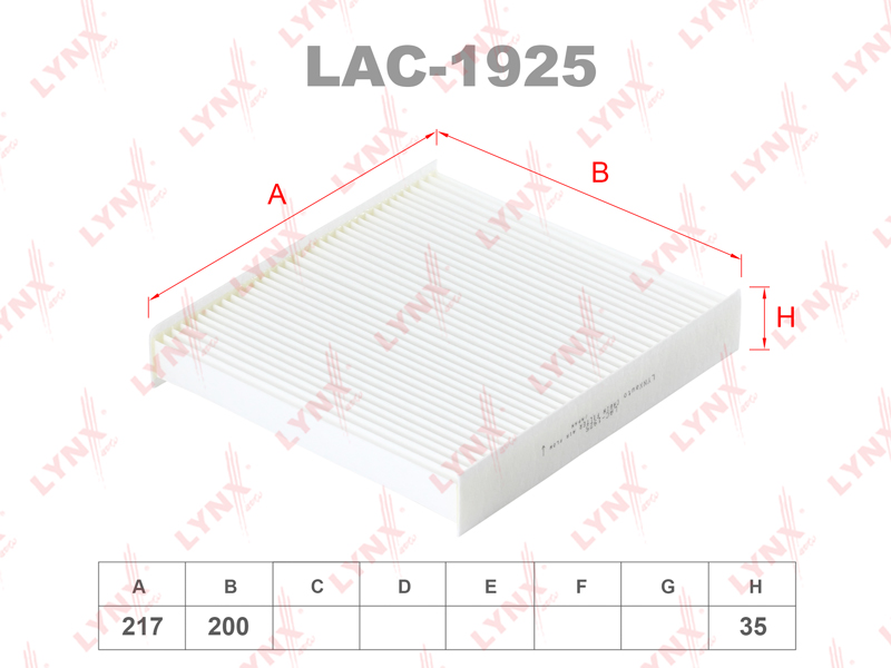 LYNXAUTO Фильтр салона LADA VESTA/XRAY LAC1925 OE:272773016r, 272889738r EAN:4905601064528