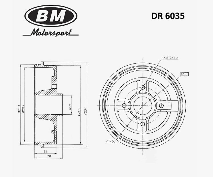 Барабан тормозной задний 203 мм подшипник 52 мм RENAULT Clio II/Logan/Sandero/Kangoo I BM DR6035