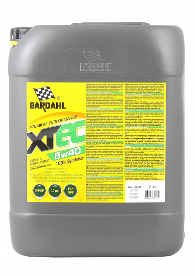 Bardahl XTEC 5w-40 C2/C3 CF/SN 20л Синтетическое моторное масло 36348