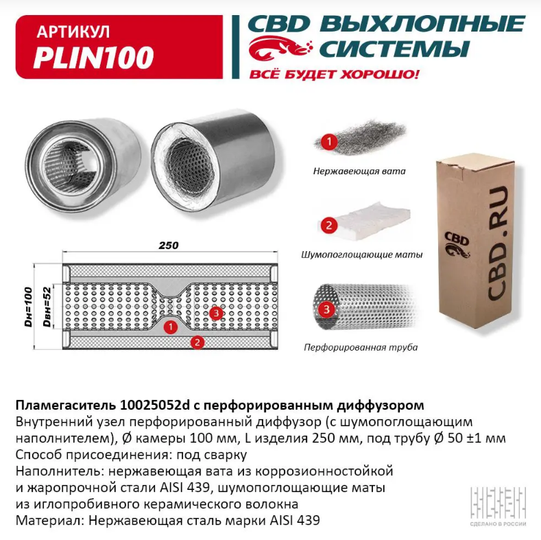CBD Пламегаситель с перфорированным диффузором PLIN100 
