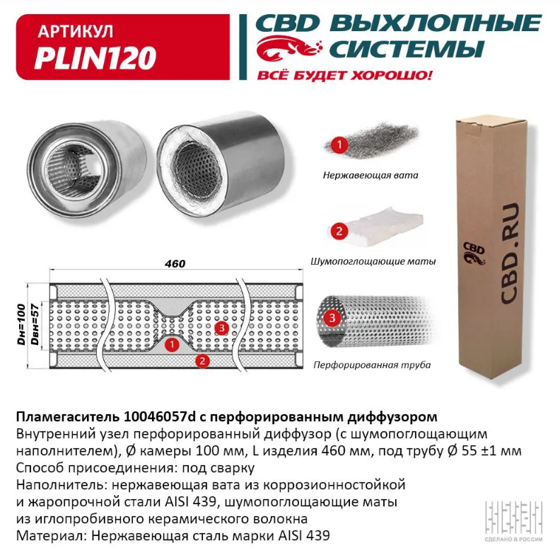 CBD Пламегаситель с перфорированным диффузором PLIN120 