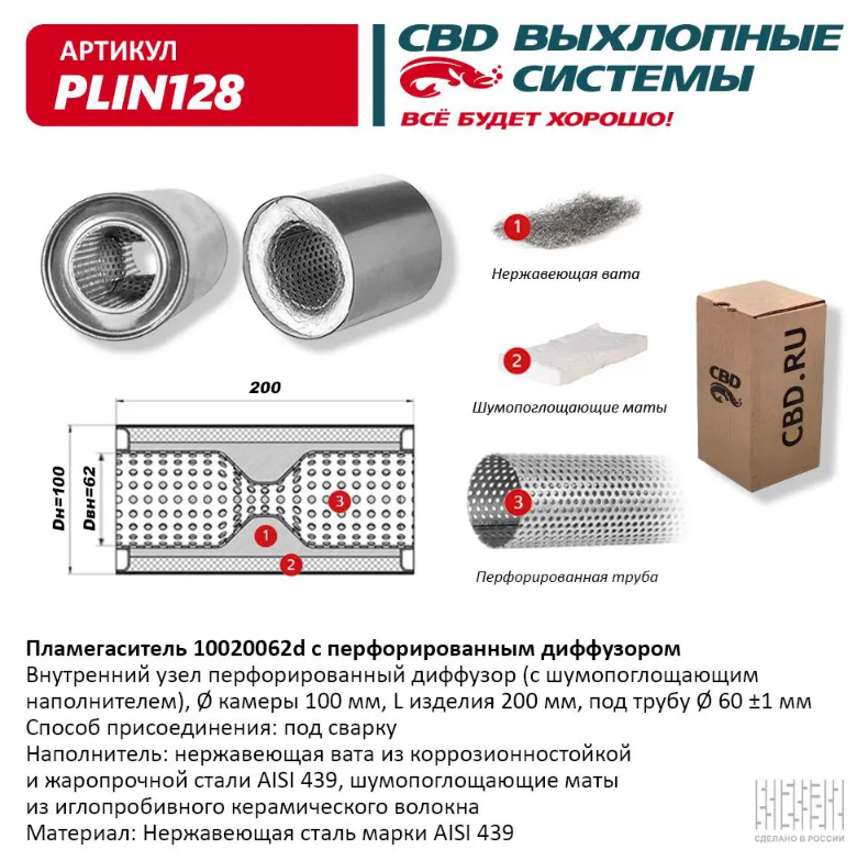 CBD Пламегаситель с перфорированным диффузором PLIN128 