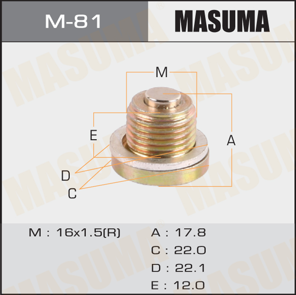 MASUMA Пробка поддона сливная с магнитом M81 OE:7703075347/348 EAN:4560116860760
